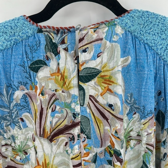 Anthropologie Bl-nk Sequin-Embellished Blouse Blue Small Small NWT - Picture 9 of 10